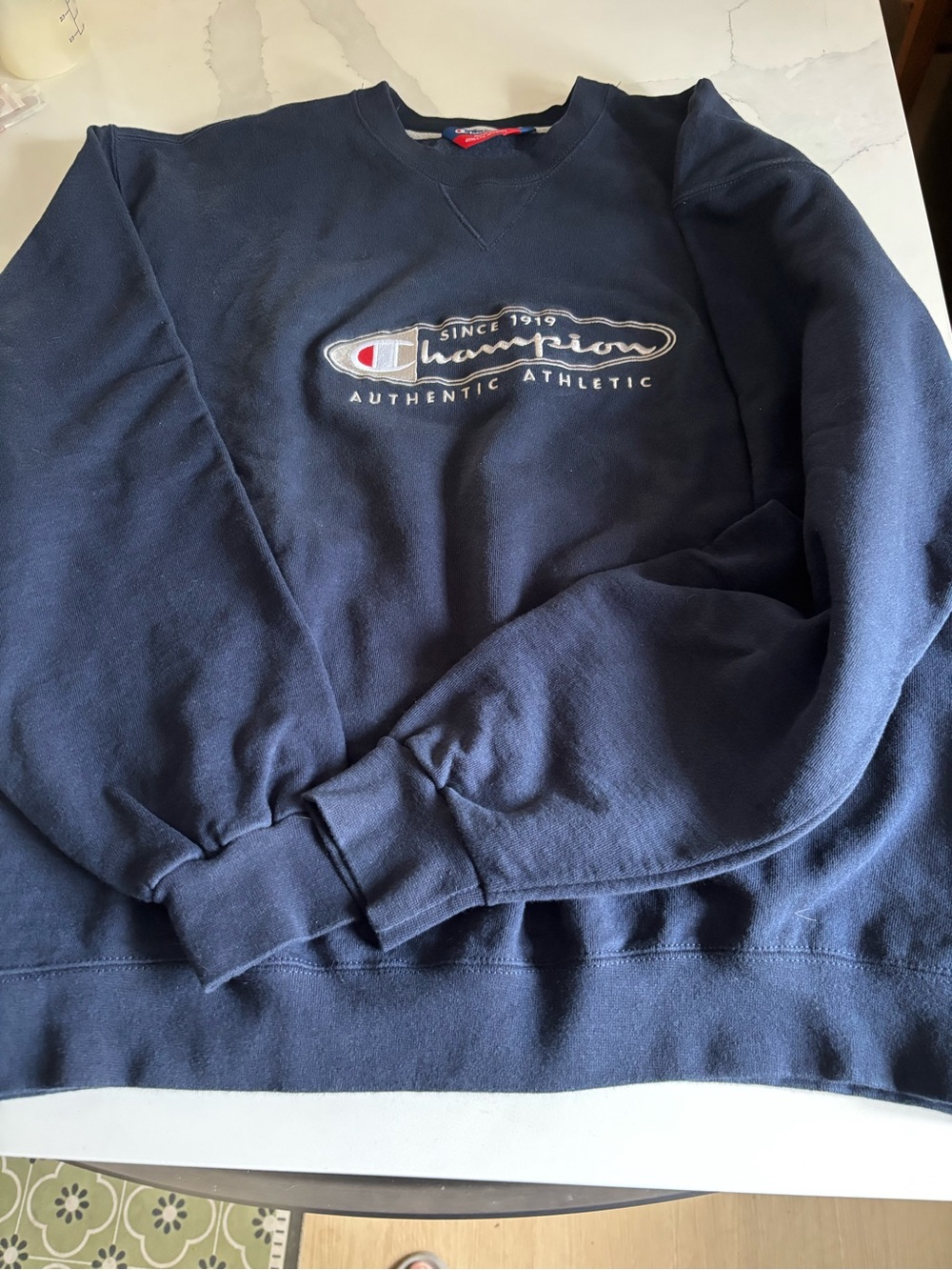 Vintage Champion Navy Crewneck Sweatshirt with Embroidered Logo